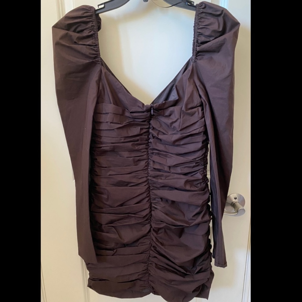 ZARA CHOCOLATE RUCHED MINI DRESS - Picture 4 of 6